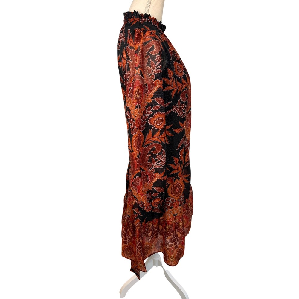 Julia Jordan Dress Metallic Floral Paisley Ruffle Neck Midi Black Orange Size 12 - Picture 4 of 11